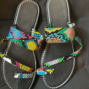 Multicolored snakeskin printed sandals size 9.5 , new